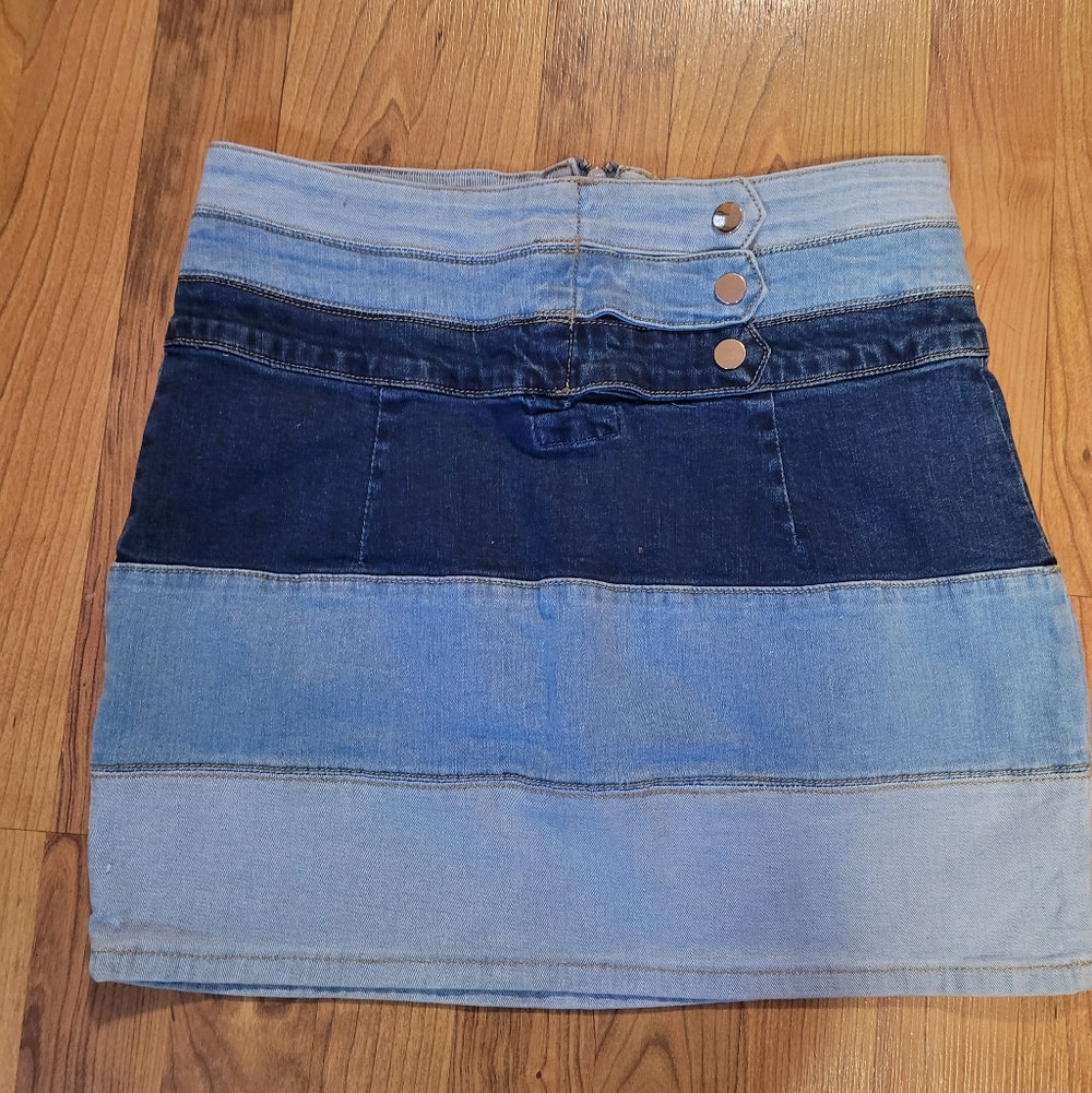 Patchwork Denim Mini Skirt M Bodycon Colorblock Mixed Wash Y2K McBling Club‎ Kid